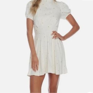 Ivory & Green Free People Puffed Sleeve Dress Size 12 Barely Worn